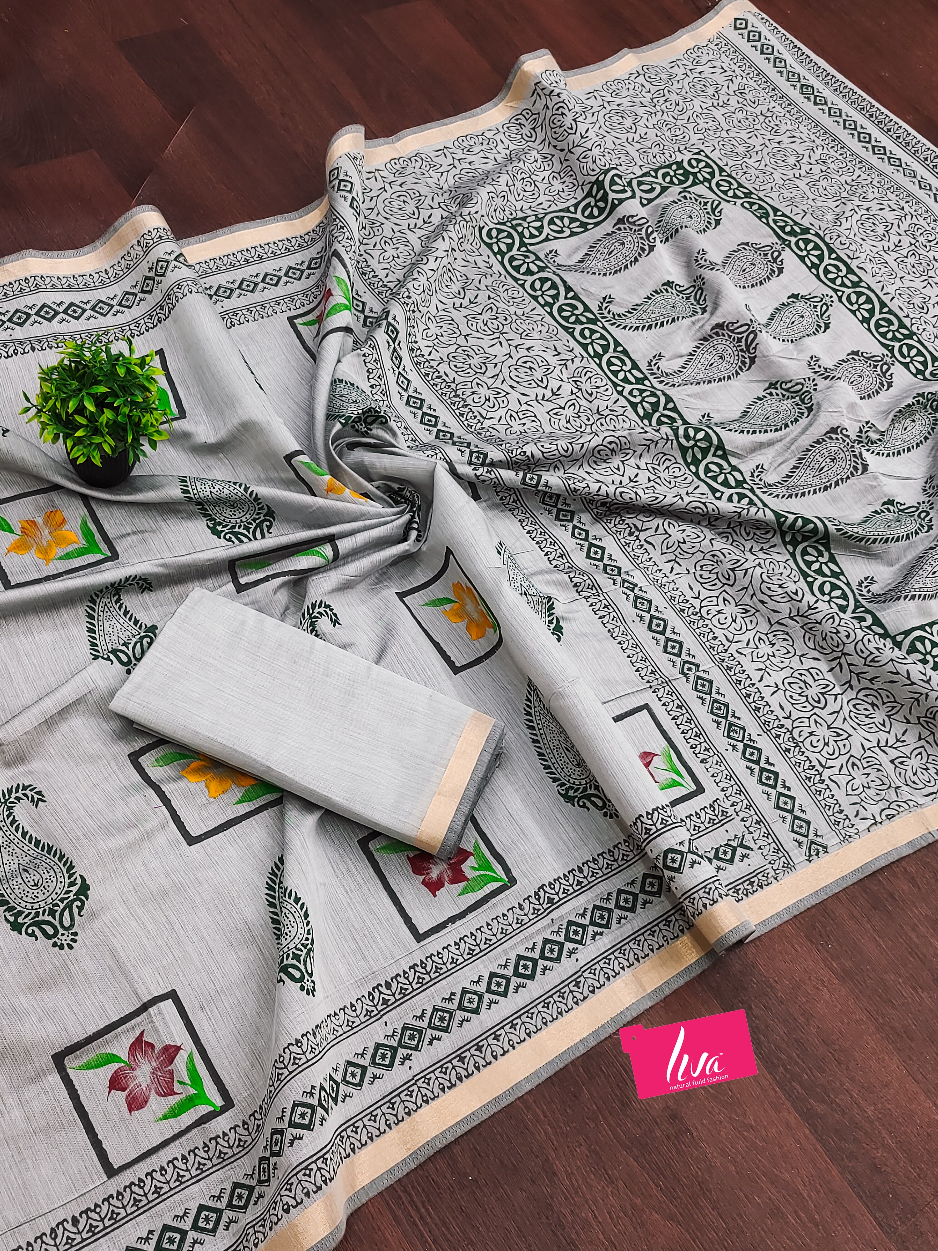 SELFI3 PRIMUM ORIGINAL LINEN WITH ZARI BODAR GREY SAREE