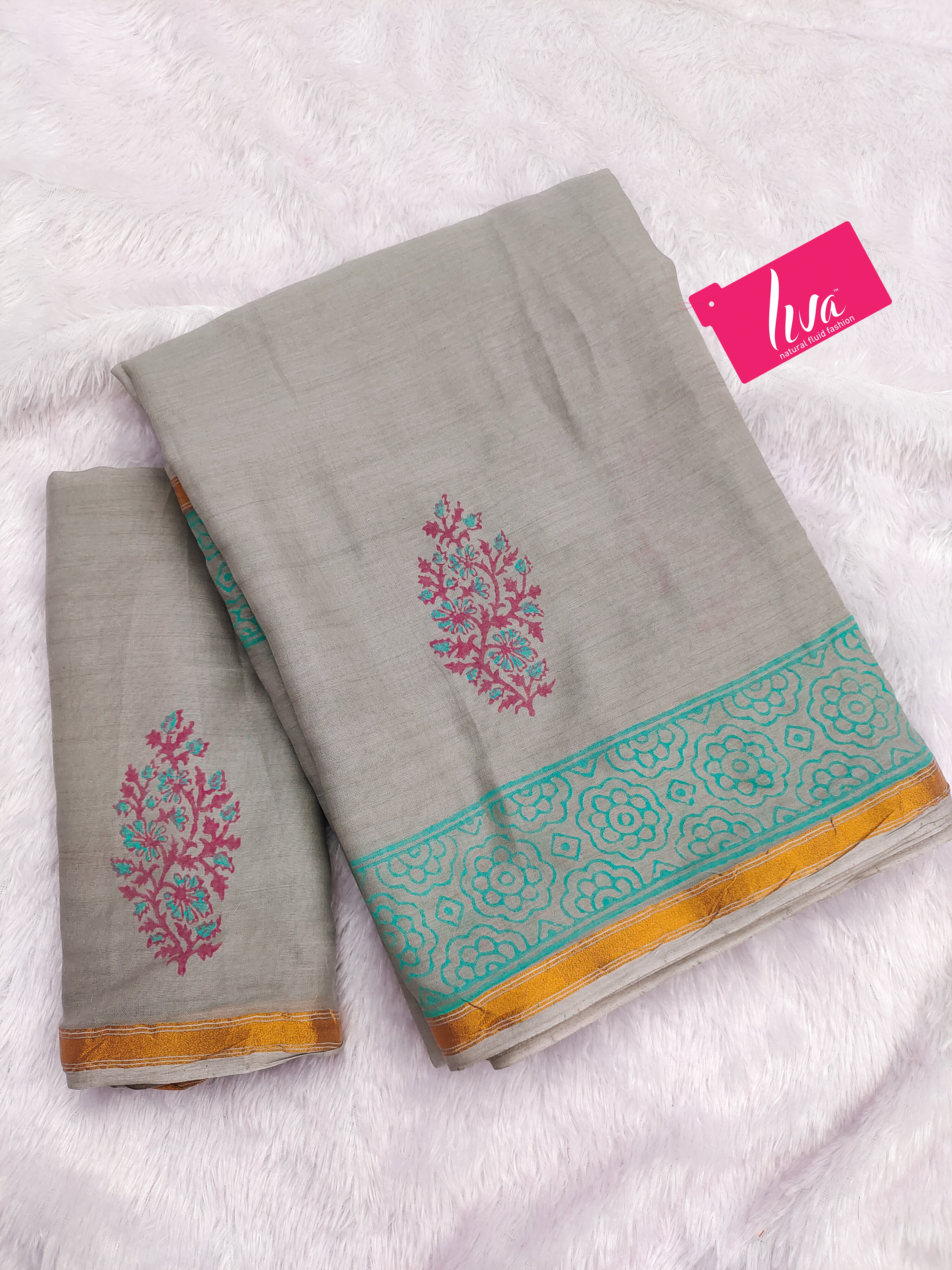 SELFI4 SOFT MASLIN COTTON WITH HEVY ZARI BODAR LIGHT GREY SAREE