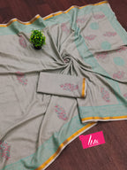 SELFI4 SOFT MASLIN COTTON WITH HEVY ZARI BODAR LIGHT GREY SAREE