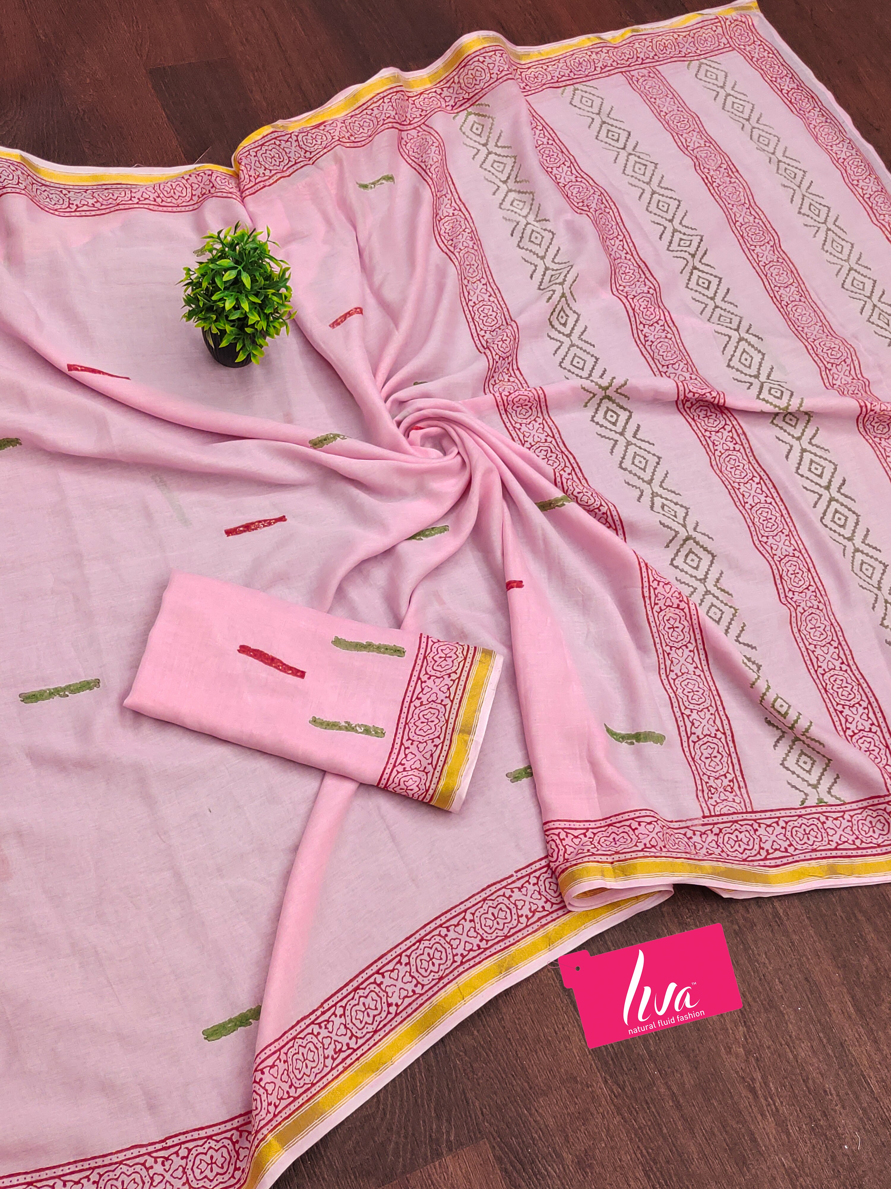 SELFI6 SOFT MASLIN COTTON WITH HEVY ZARI BODAR BABY PINK SAREE
