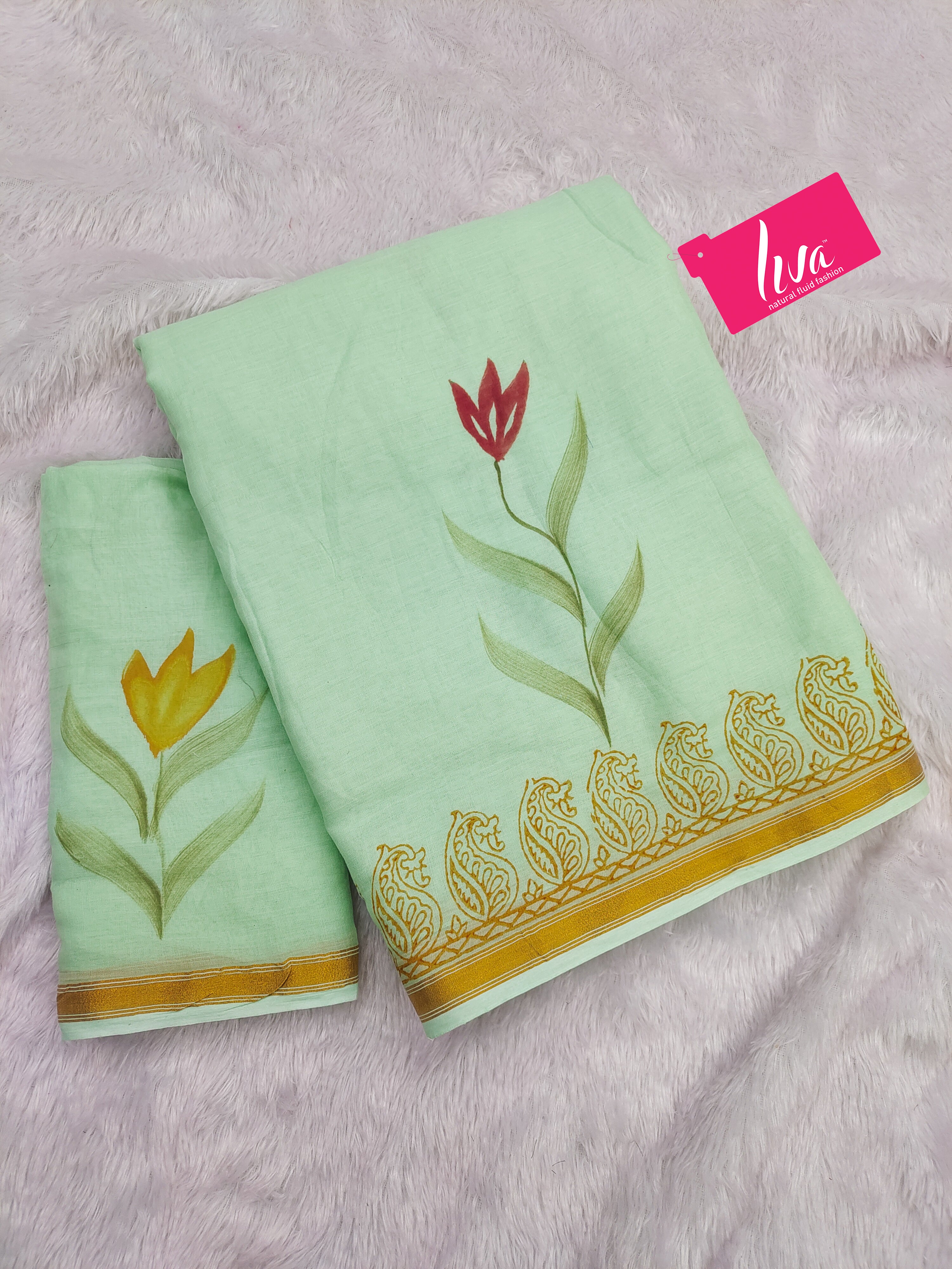 SELFI7 SOFT MASLIN COTTON WITH HEVY ZARI BODAR PISTA GREEN SAREE