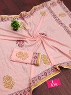 SELFI9 SOFT MASLIN COTTON WITH HEVY ZARI BODAR PINK PEACH SAREE