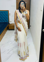 SELFI9 SOFT MASLIN COTTON WITH HEVY ZARI BODAR WHITE SAREE
