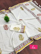 SELFI9 SOFT MASLIN COTTON WITH HEVY ZARI BODAR WHITE SAREE