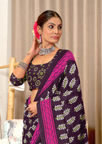 SITARA PURE MULMUL COTTON HAND BLOCK PRINTD BROWN SAREE