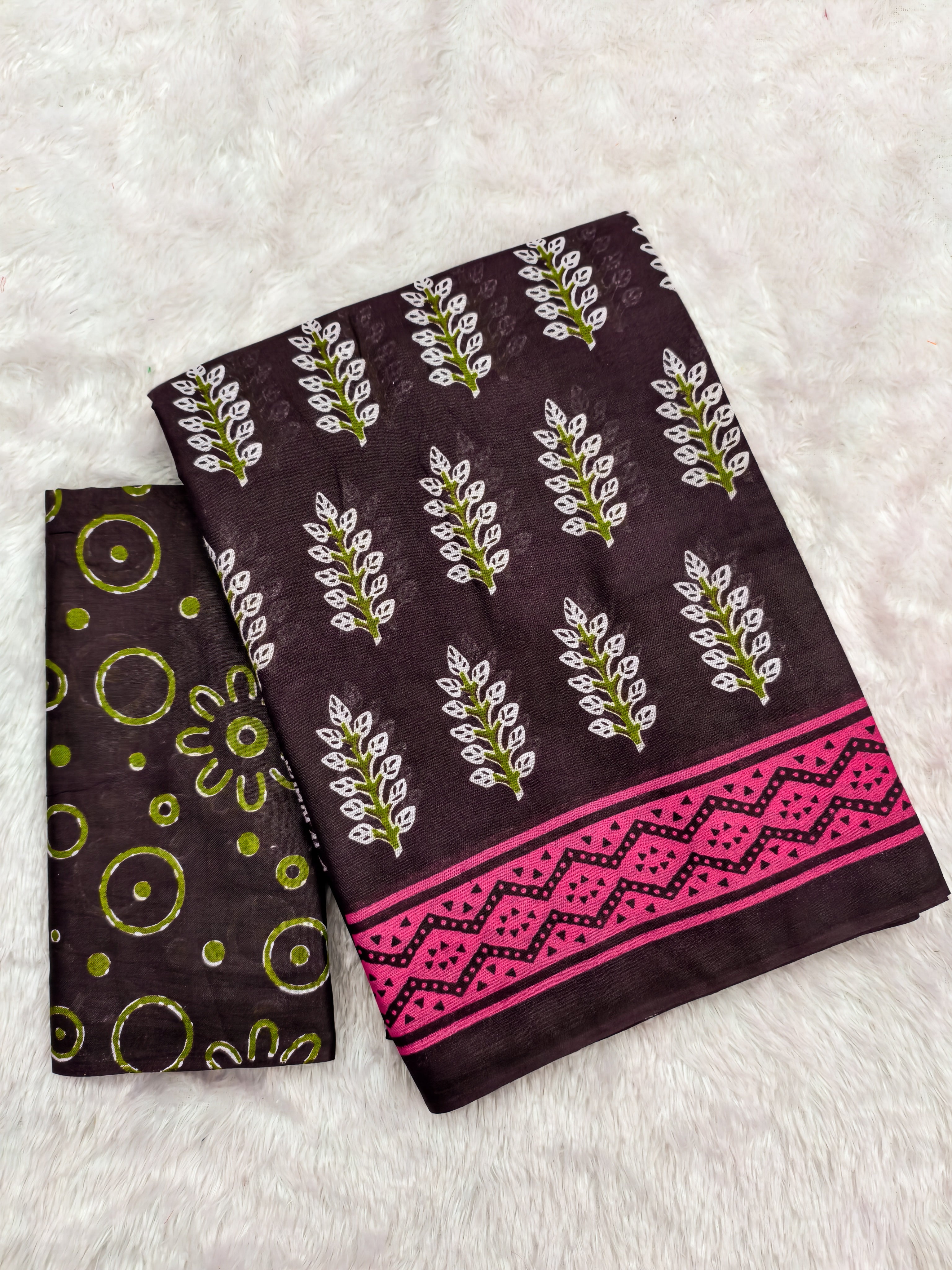 SITARA PURE MULMUL COTTON HAND BLOCK PRINTD BROWN SAREE