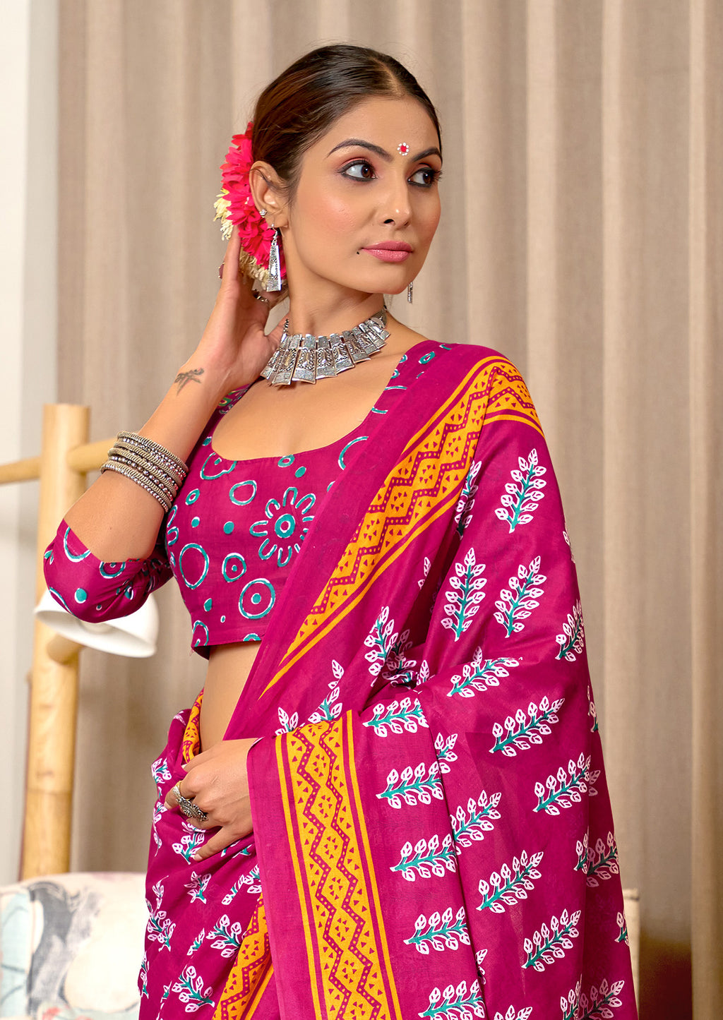 SITARA PURE MULMUL COTTON HAND BLOCK PRINTD PINK SAREE