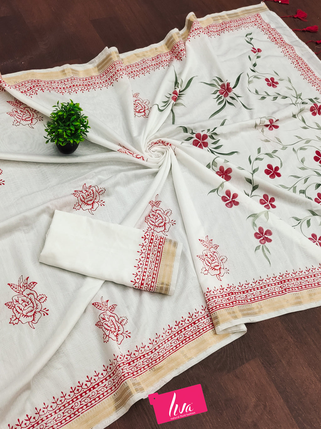 SMCPOOJA1001 PRIMUM NYLON VISCOSE HAND BLOCK ZARI BODAR RED SAREE