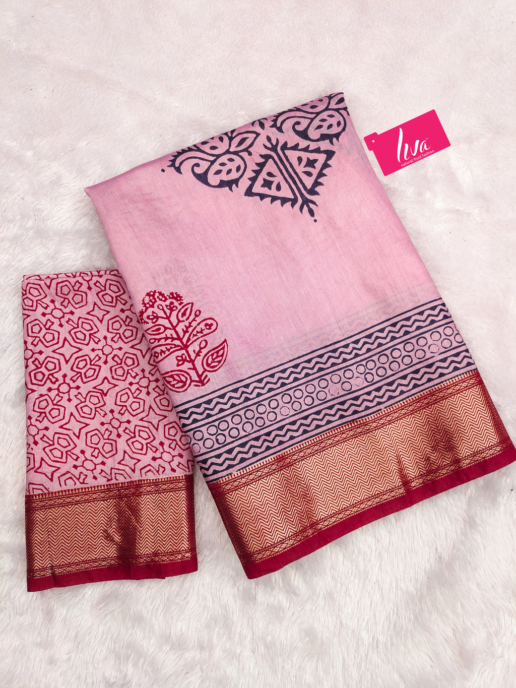 SUTRA1 NATURAL CELLULOSE NYLON AND VISCOSE HAND BLOCK SUTRA SILK BABY PINK SAREE