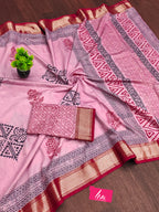 SUTRA1 NATURAL CELLULOSE NYLON AND VISCOSE HAND BLOCK SUTRA SILK BABY PINK SAREE