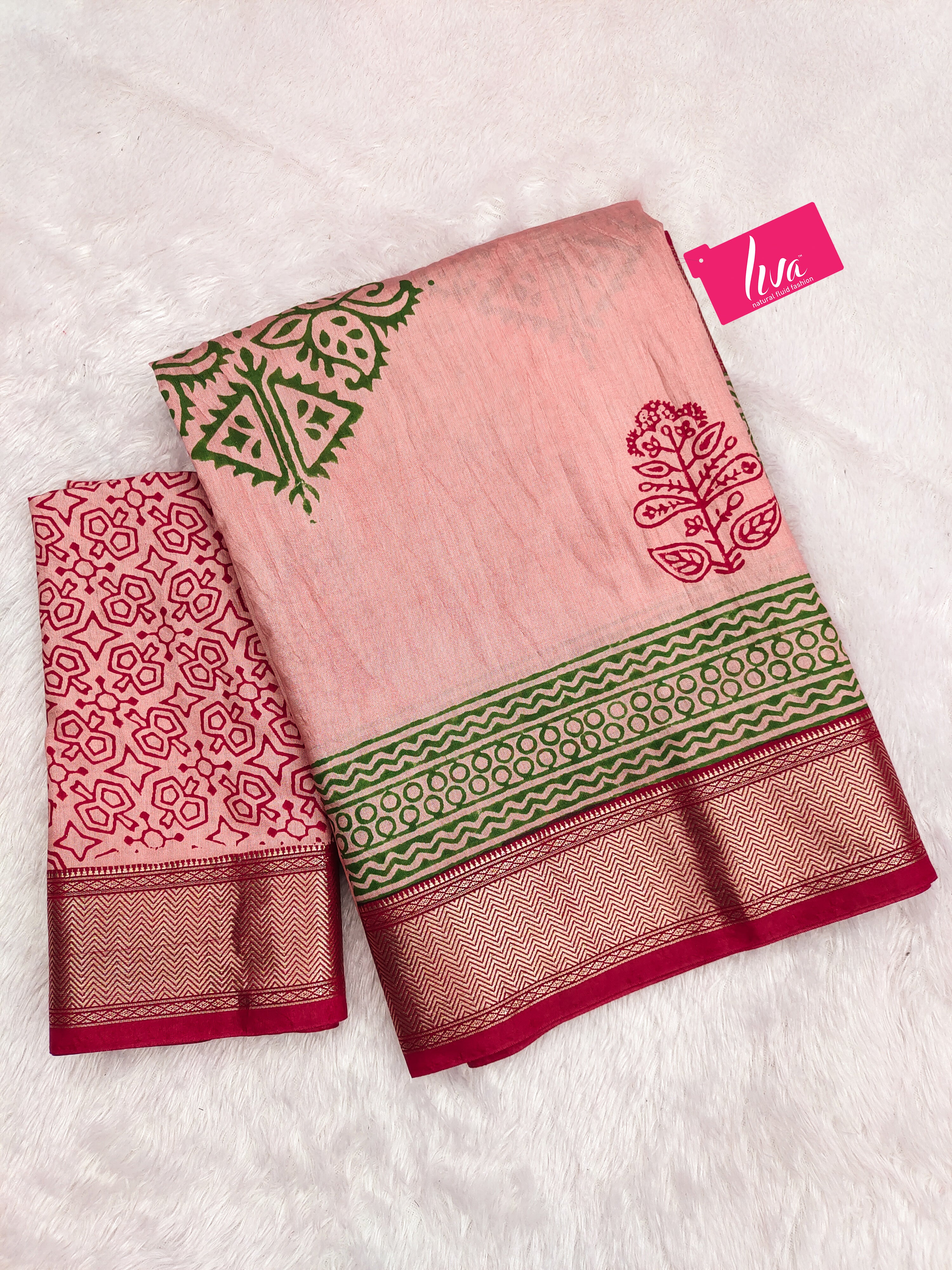 SUTRA1 NATURAL CELLULOSE NYLON AND VISCOSE HAND BLOCK SUTRA SILK DUSTY PINK SAREE
