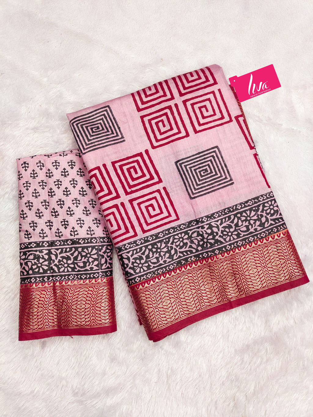 SUTRA2 NATURAL CELLULOSE NYLON AND VISCOSE HAND BLOCK SUTRA SILK BABY PINK SAREE