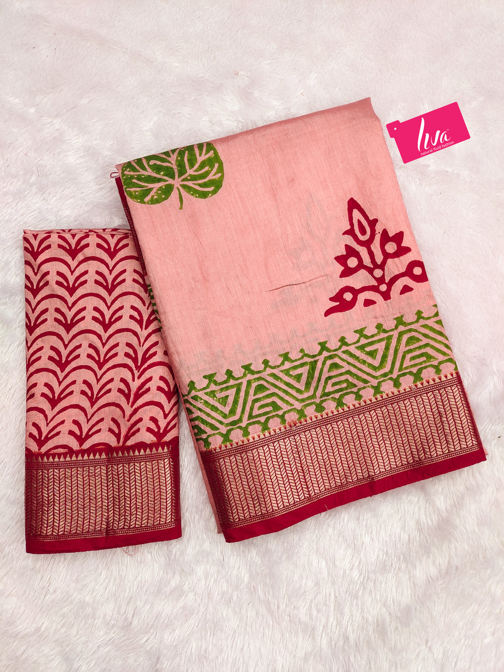SUTRA3 NATURAL CELLULOSE NYLON AND VISCOSE HAND BLOCK SUTRA SILK DUSTY PINK SAREE