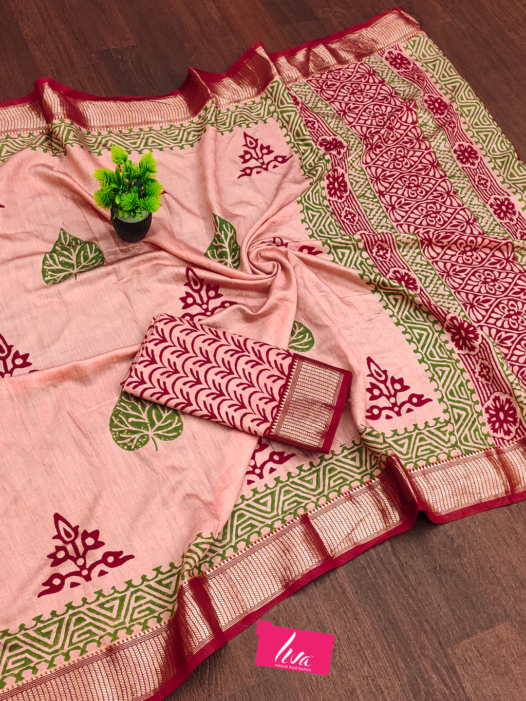 SUTRA3 NATURAL CELLULOSE NYLON AND VISCOSE HAND BLOCK SUTRA SILK DUSTY PINK SAREE