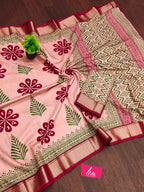 SUTRA4 NATURAL CELLULOSE NYLON AND VISCOSE HAND BLOCK SUTRA SILK DUSTY PINK SAREE