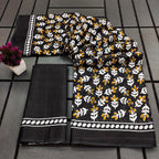 TAAPTI PURE MULMUL COTTON HAND PRINTD BLACK SAREE