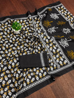 TAAPTI PURE MULMUL COTTON HAND PRINTD BLACK SAREE