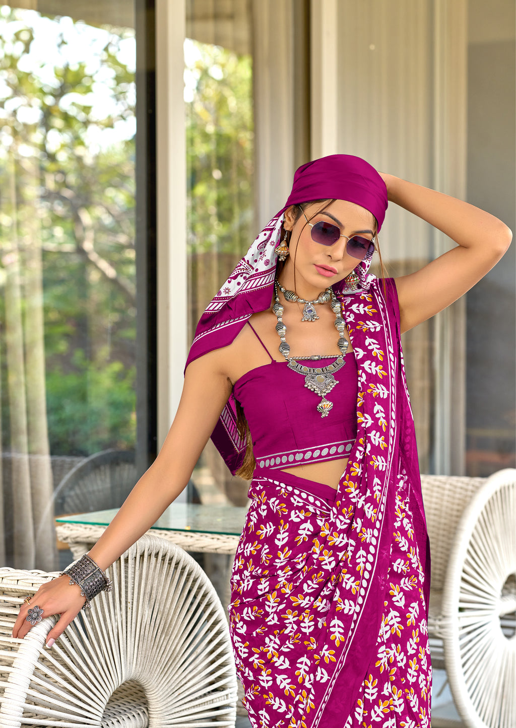 TAAPTI PURE MULMUL COTTON HAND PRINTD PINK SAREE