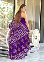 TAAPTI PURE MULMUL COTTON HAND PRINTD PURPLE SAREE