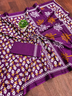 TAAPTI PURE MULMUL COTTON HAND PRINTD PURPLE SAREE