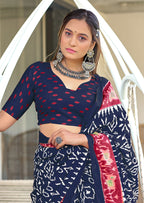 VAMIKA PURE MULMUL COTTON IKKAT HAND BLOCK PRINT PURPLE SAREE