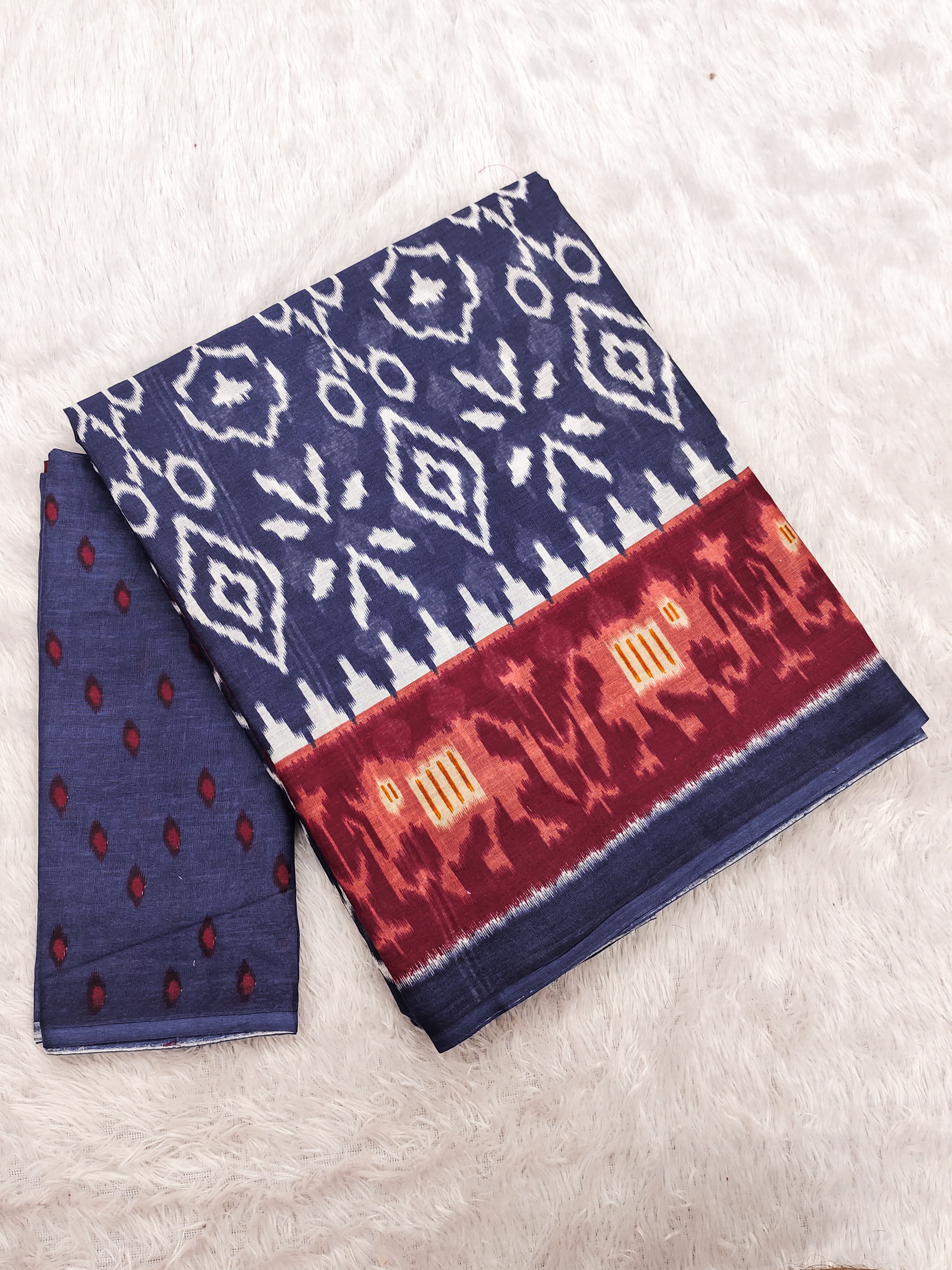 VAMIKA PURE MULMUL COTTON IKKAT HAND BLOCK PRINT PURPLE SAREE