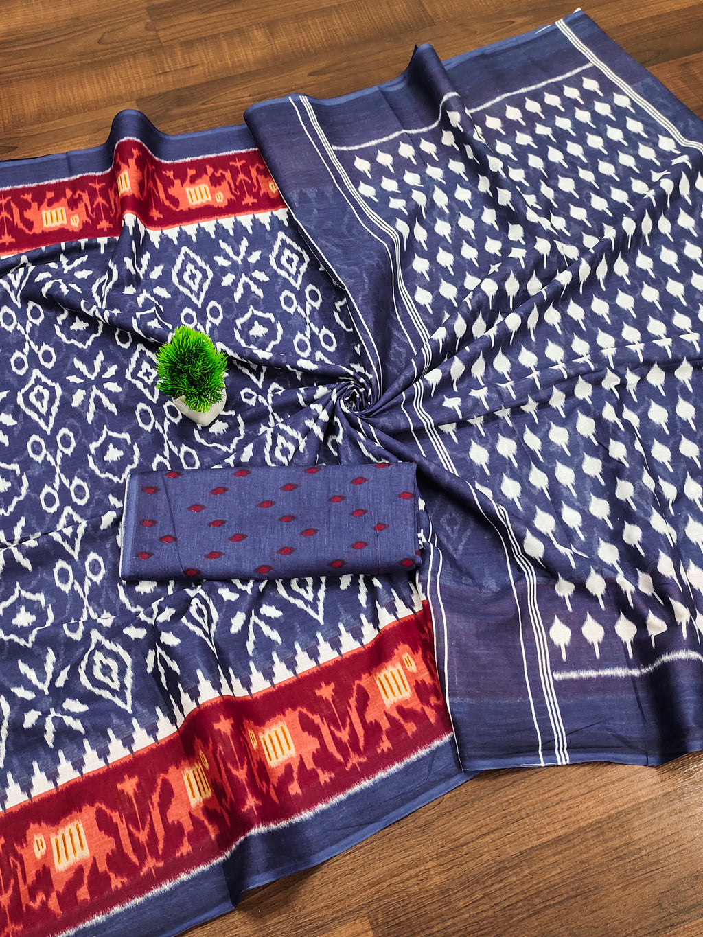 VAMIKA PURE MULMUL COTTON IKKAT HAND BLOCK PRINT PURPLE SAREE