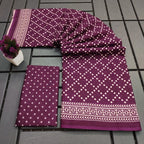 VICTORIYA PURE MULMUL COTTON HAND BANDHANI BLOCK PRINT PURPLE SAREE