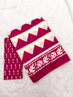 VIHAANA PURE MULMUL COTTON ZIGZAG HAND BLOCK PRINTED OLIVE PINK SAREE