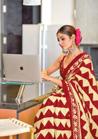 VIHAANA PURE MULMUL COTTON ZIGZAG HAND BLOCK PRINTED RED SAREE