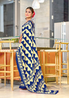 VIHAANA PURE MULMUL COTTON ZIGZAG HAND BLOCK PRINTED ROYAL BLUE SAREE