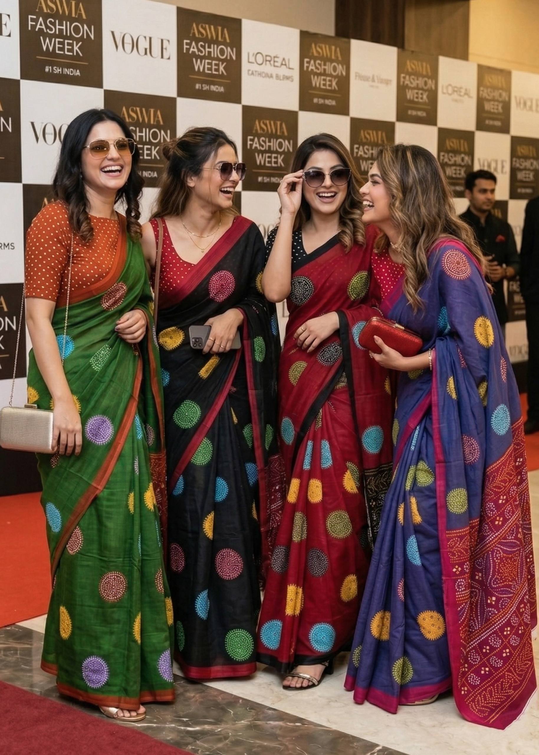 BANDHANI BLOCK PRINTE PURE SOFT COTTON BLACK SAREE WITH BLOUSE