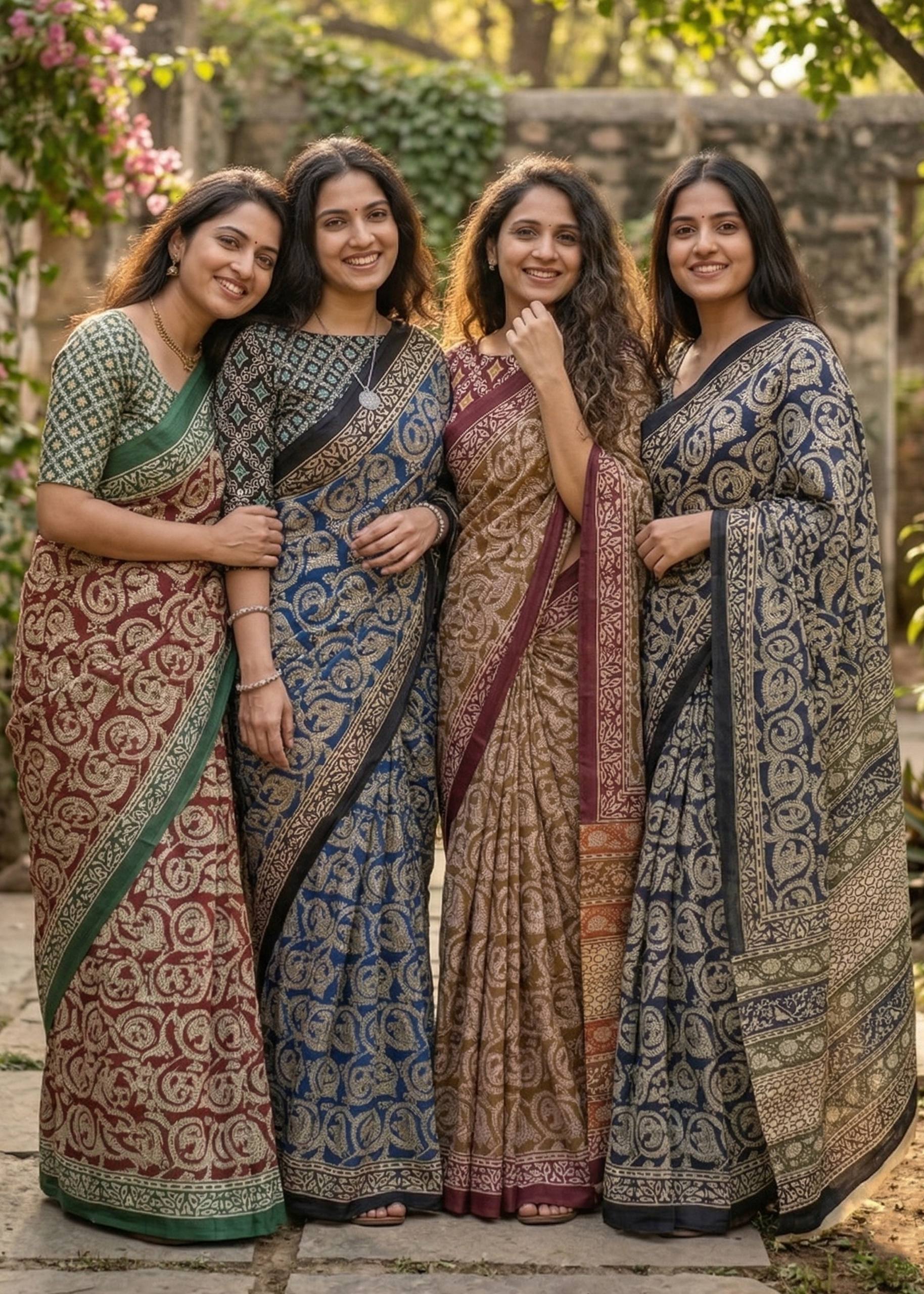PURE MULMUL COTTON AJRAKH HAND BLOCK PRINT MAROON SAREE WITH BLOUSE