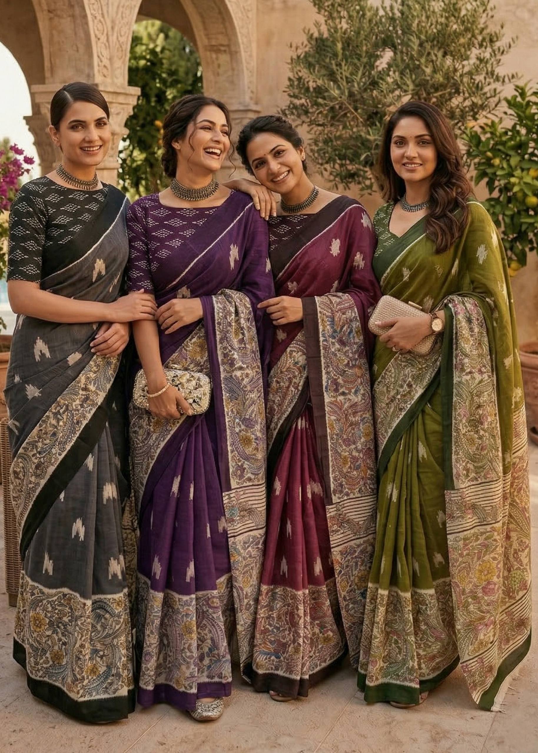 PURE MULMUL COTTON IKKAT PRINTED WITH KALAMKARI PRINTD PALLU MAROON SAREE WITH BLOUSE