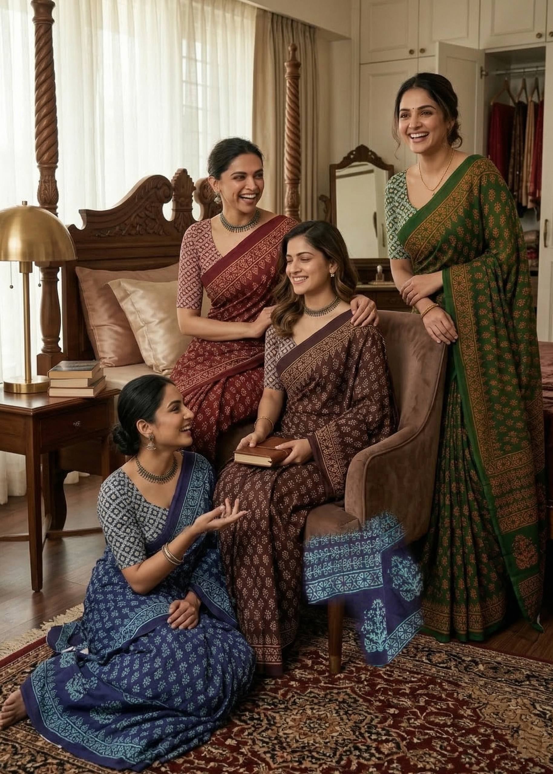 PURE MULMUL COTTON SANGANERI PRINTD BLUE SAREE WITH BLOUSE