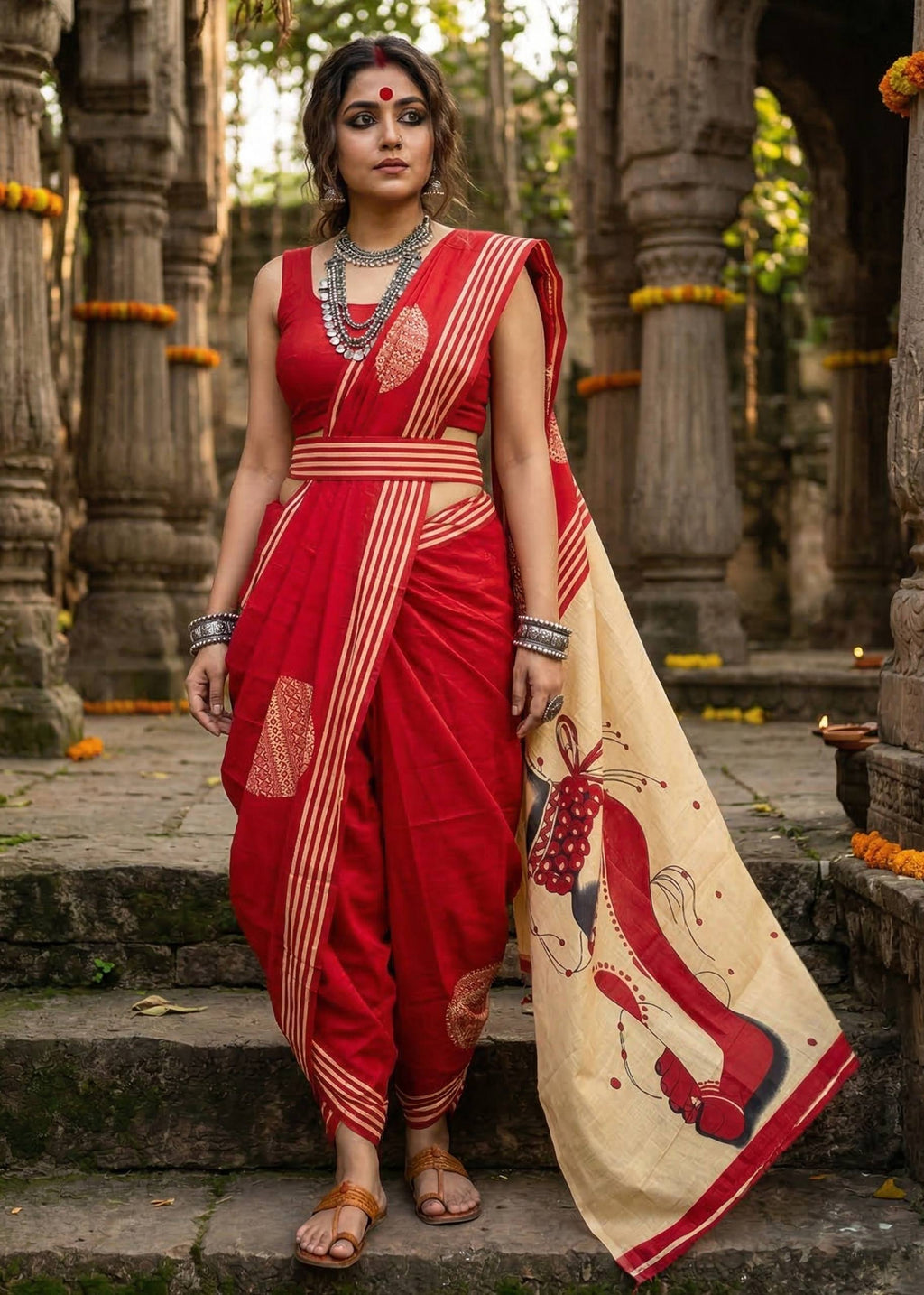 BAGRU BLOCK PRINT MULMUL COTTON MULMUL RED SAREE WITH BLOUSE