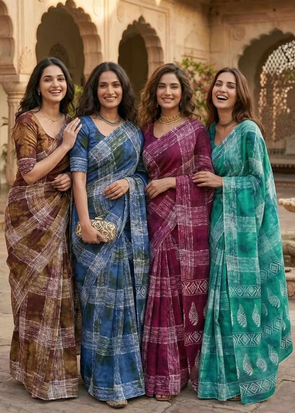 PURE MULMUL COTTON HAND BLOCK PRINT GREEN SAREE WITH BLOUSE
