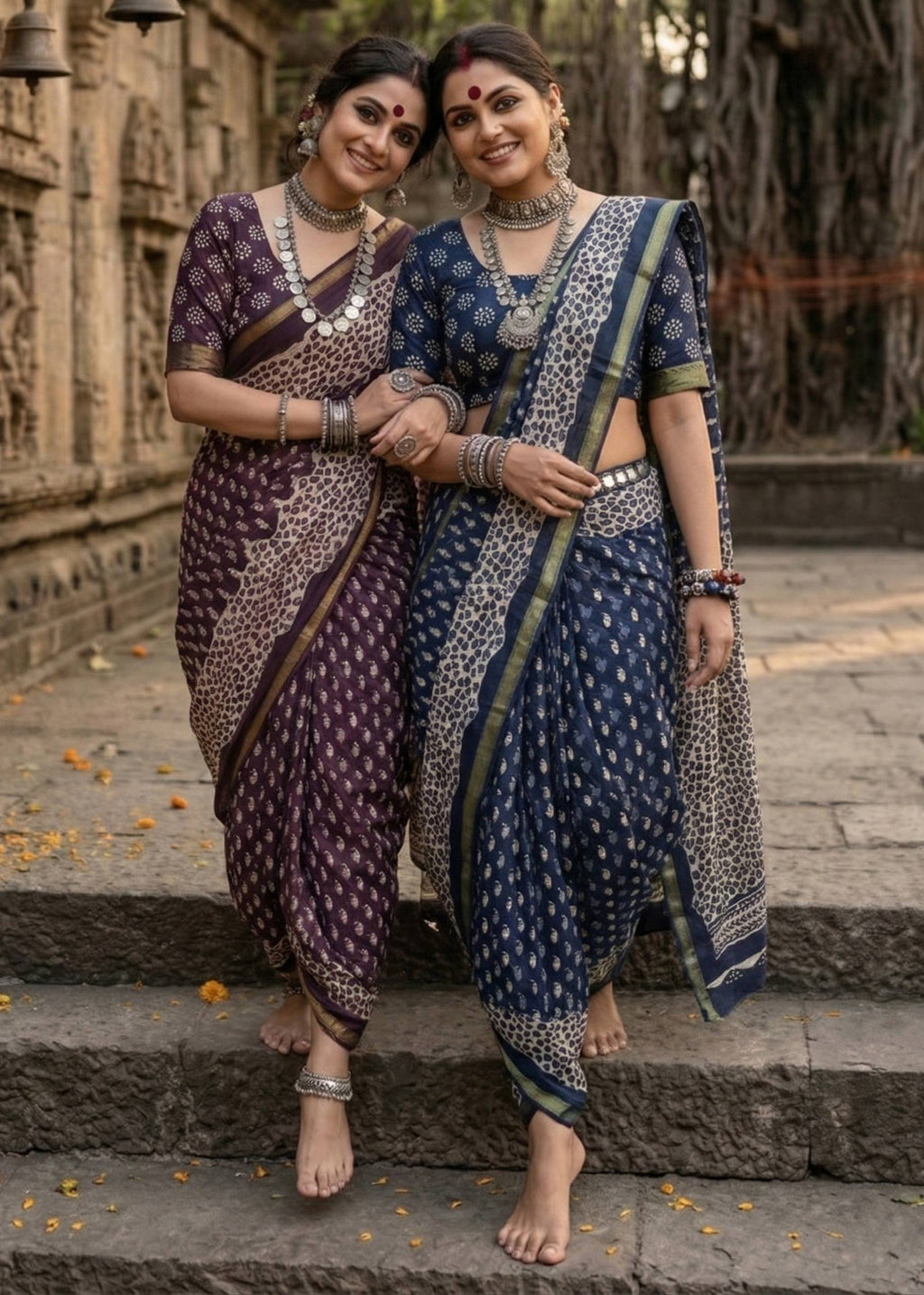BAGRU BLOCK PRINT SOFT MASLIN COTTON ZARI BORDER VOILET SAREE WITH BLOUSE
