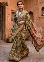 BAGRU BLOCK PRINT SOFT MASLIN COTTON ZARI BORDER BLACK SAREE WITH BLOUSE