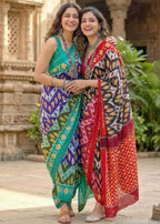 PURE MULMUL COTTON IKKAT PRINTD BLUE SAREE WITH BLOUSE