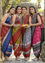 PURE MULMUL COTTON IKKAT PRINT GREY SAREE WITH BLOUSE