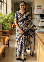 SOFT MASLIN MULMUL COTTON WITH HEVY ZARI BODAR NEVY BLUE SAREE WITH BLOUSE