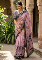 SOFT MULMUL MASLIN COTTON WITH HEVY ZARI BORDER BABY PINK SAREE WITH BLOUSE