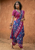 SOFT MASLIN MULMUL COTTON WITH HEVY ZARI BORDER BLUE SAREE WITH BLOUSE