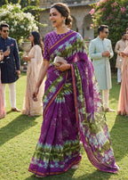 SOFT MASLIN MULMUL COTTON WITH HEVY ZARI BORDER PURPLE SAREE WITH BLOUSE