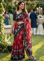 SOFT MASLIN MULMUL COTTON WITH HEVY ZARI BORDER RED SAREE WITH BLOUSE