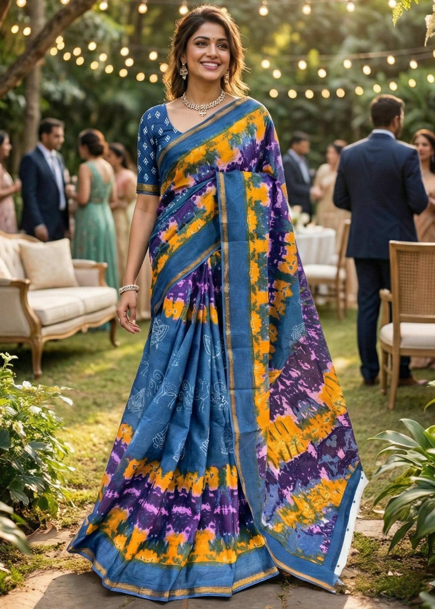 SOFT MASLIN MULMUL COTTON WITH HEVY ZARI BORDER BLUE SAREE WITH BLOUSE