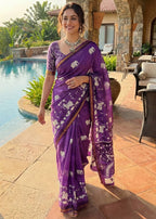 SOFT MASLIN COTTON WITH HEVY ZARI BORDER VOILET SAREE WITH BLOUSE