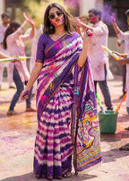 SOFT MASLIN COTTON WITH HEVY ZARI BORDER PURPLE SAREE WITH BLOUSE