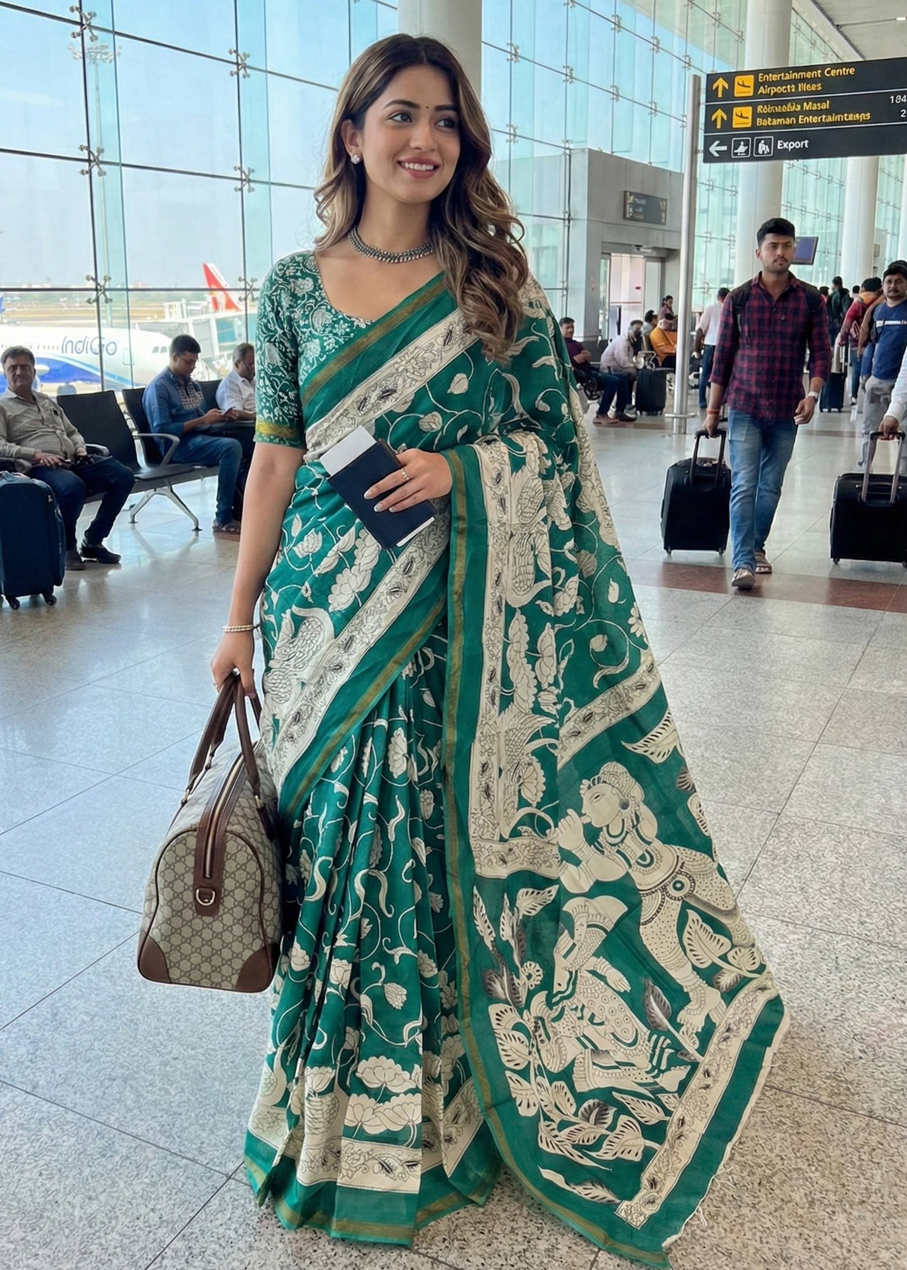 SOFT MASLIN COTTON WITH HEVY ZARI BORDER TEAL SAREE WITH BLOUSE
